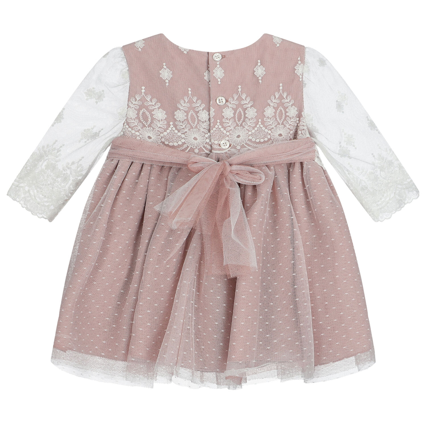 Younger Girls Pink Tulle & Lace Dress, 1, hi-res