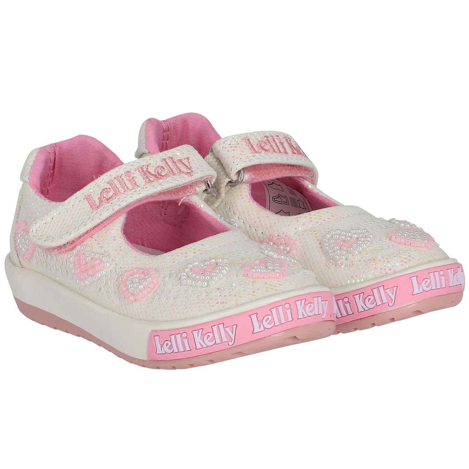 Girls Ivory Iridescent Logo Sequin Shoes, 1, hi-res