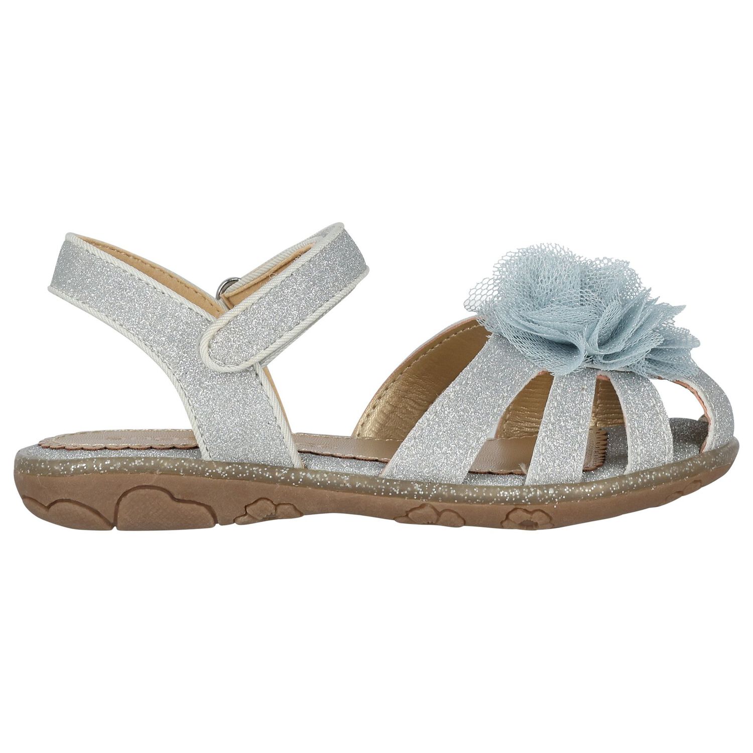Younger Girls Silver Flower Sandals, 2, hi-res