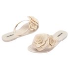 Girls Beige Logo Flower Flip Flops, 1, hi-res