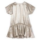 Girls Metallic Gold Pleated Dress , 1, hi-res