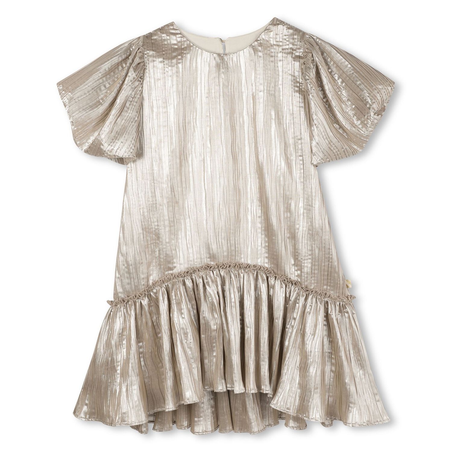 Girls Metallic Gold Pleated Dress , 1, hi-res