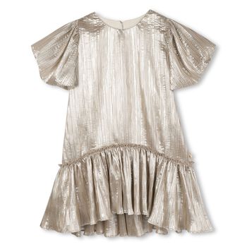 Girls Metallic Gold Pleated Dress 