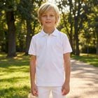 Boys White Logo Polo Shirt, 4, hi-res