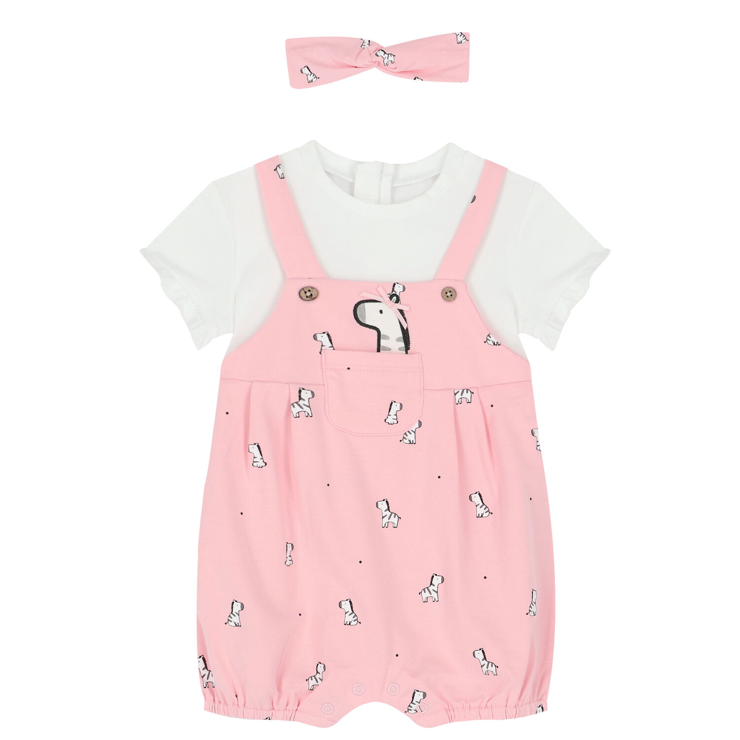 Baby Girls White & Pink Zebra Romper Set, 1, hi-res