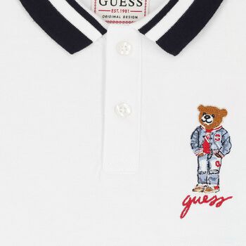 Boys White Teddy Bear Polo Shirt