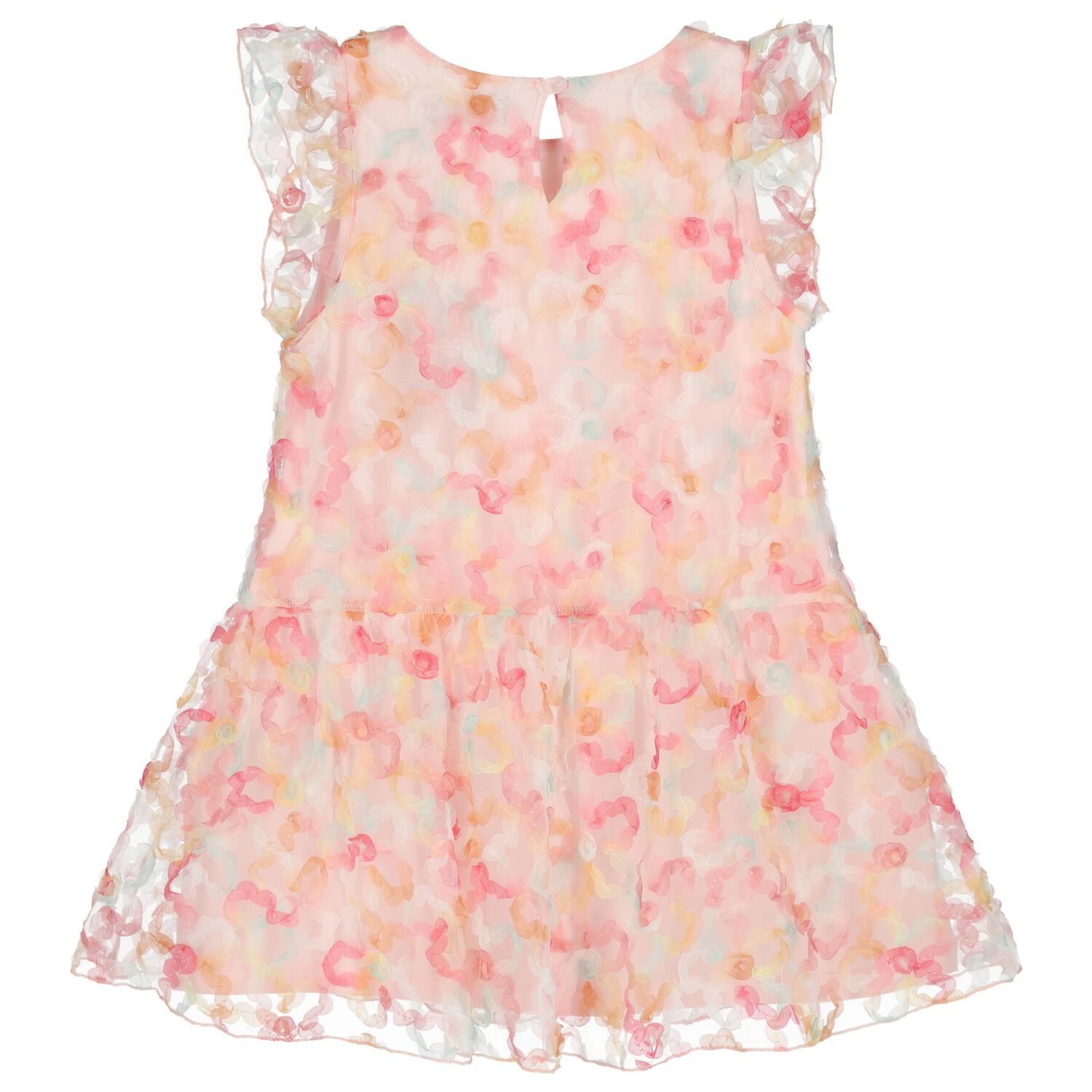 Girls Pink Logo Floral Tulle Dress, 2, hi-res