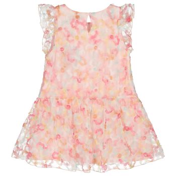Girls Pink Logo Floral Tulle Dress