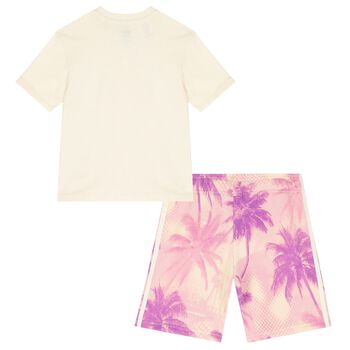 Girls Beige & Pink Logo Shorts Set