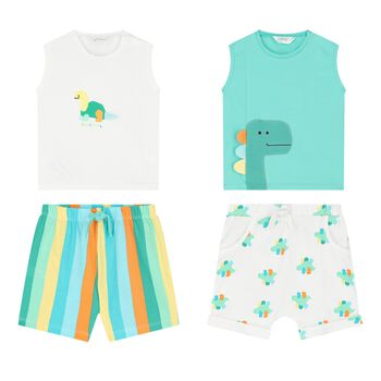 Baby Boys Green Dino Cotton Shorts Sets ( 2-Pack )