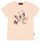 Girls Pink Butterflies Logo T-Shirt, 2, hi-res