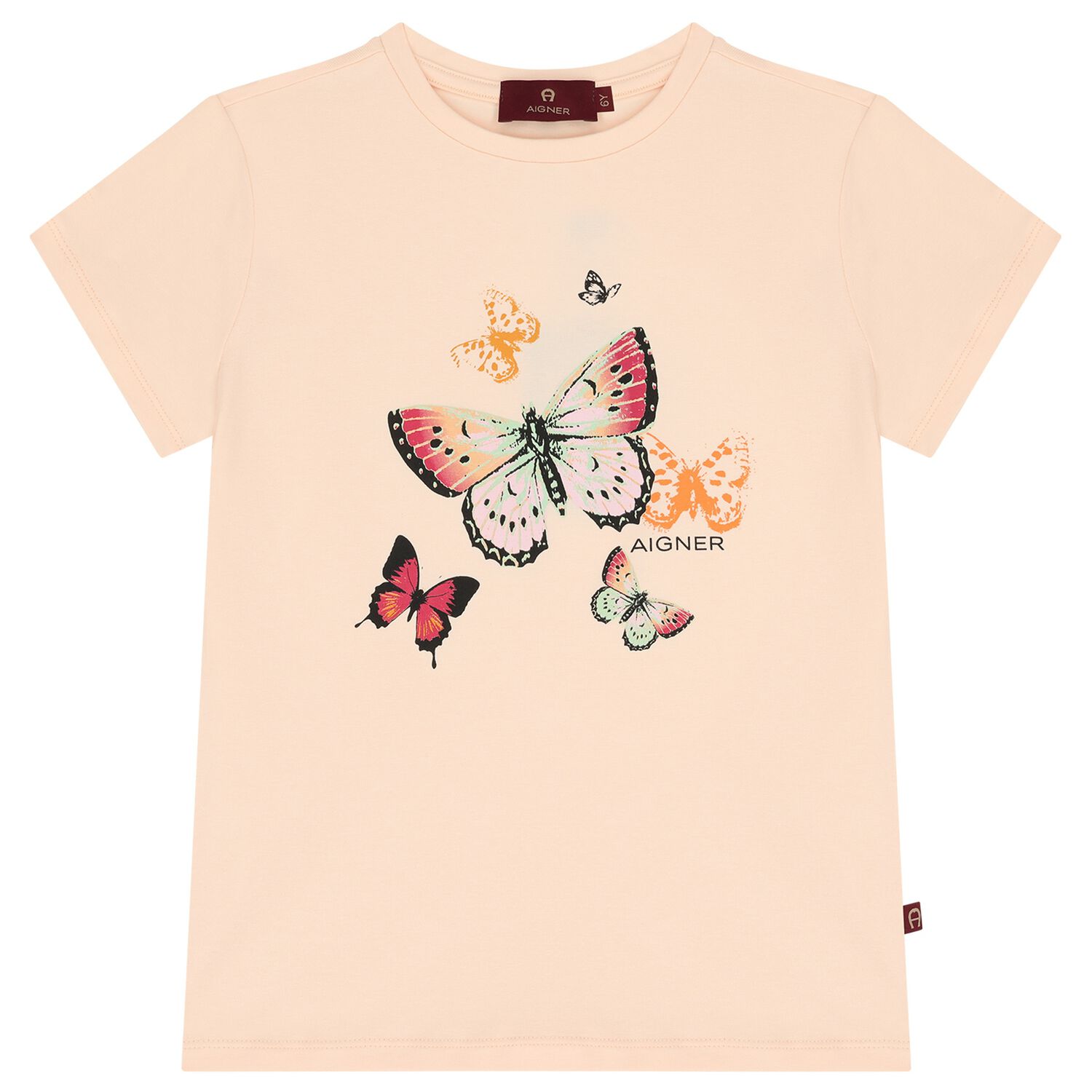 Girls Pink Butterflies Logo T-Shirt, 2, hi-res