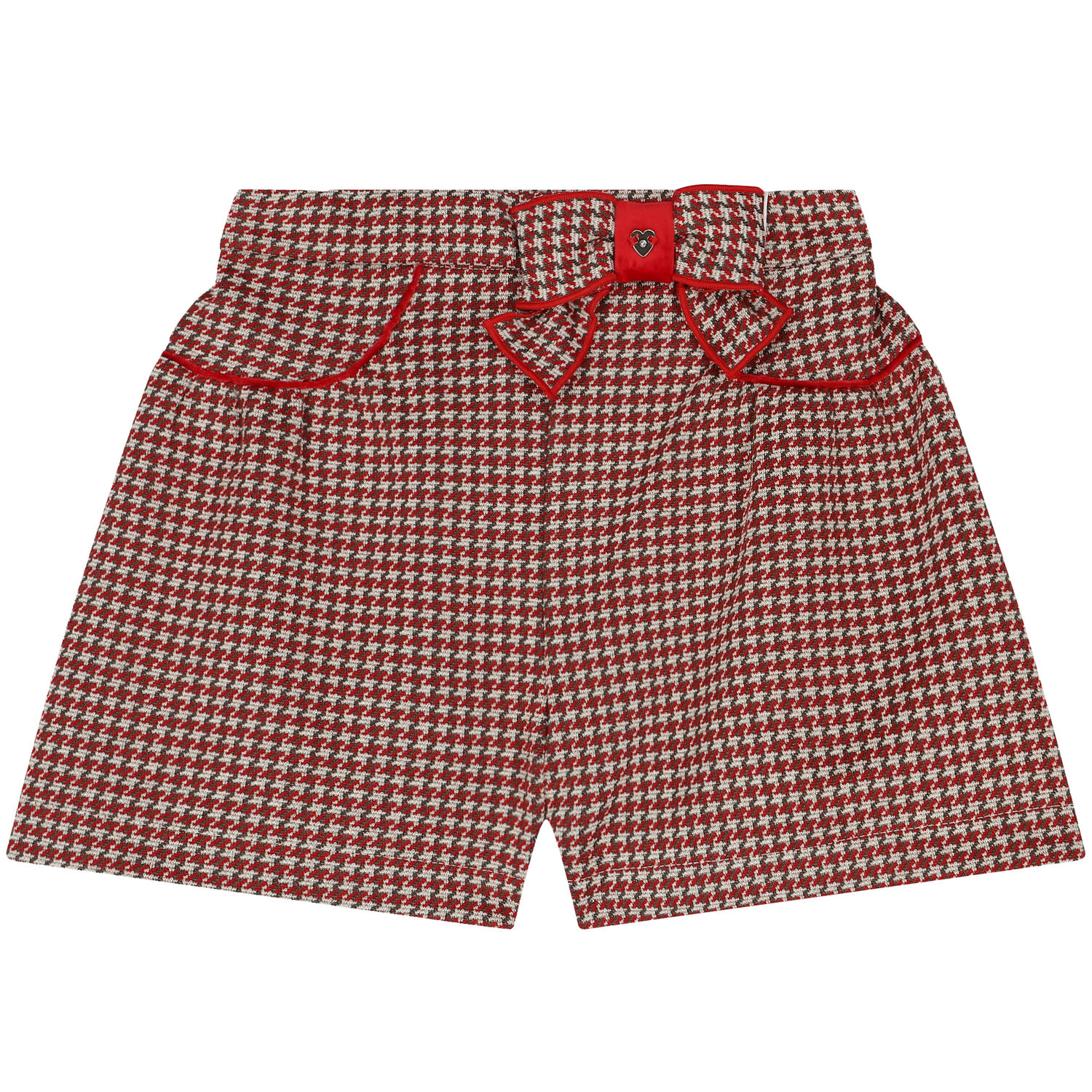 Girls Red & Ivory Houndstooth Shorts, 1, hi-res