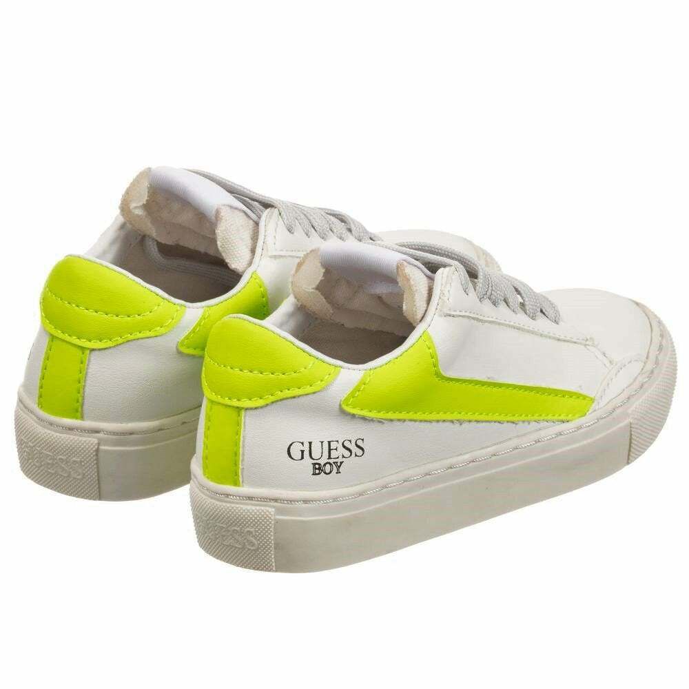 Guess Boys White Neon Green Trainers Junior Couture UK
