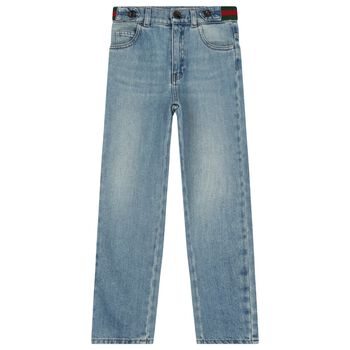 Boys Blue Web Striped Denim Jeans