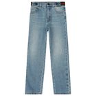Boys Blue Web Striped Denim Jeans, 1, hi-res