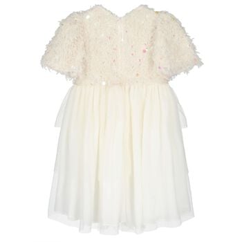 Girls Ivory Embellished Sequin Dress