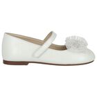 Girls Ivory Leather Bow Shoes, 1, hi-res
