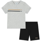 Younger Boys Grey & Black Shorts Set, 1, hi-res