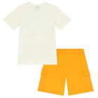 Boys Ivory & Orange Shorts Set, 1, hi-res