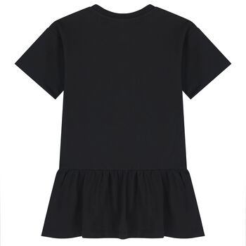 Girls Black Teddy Bear Logo Dress