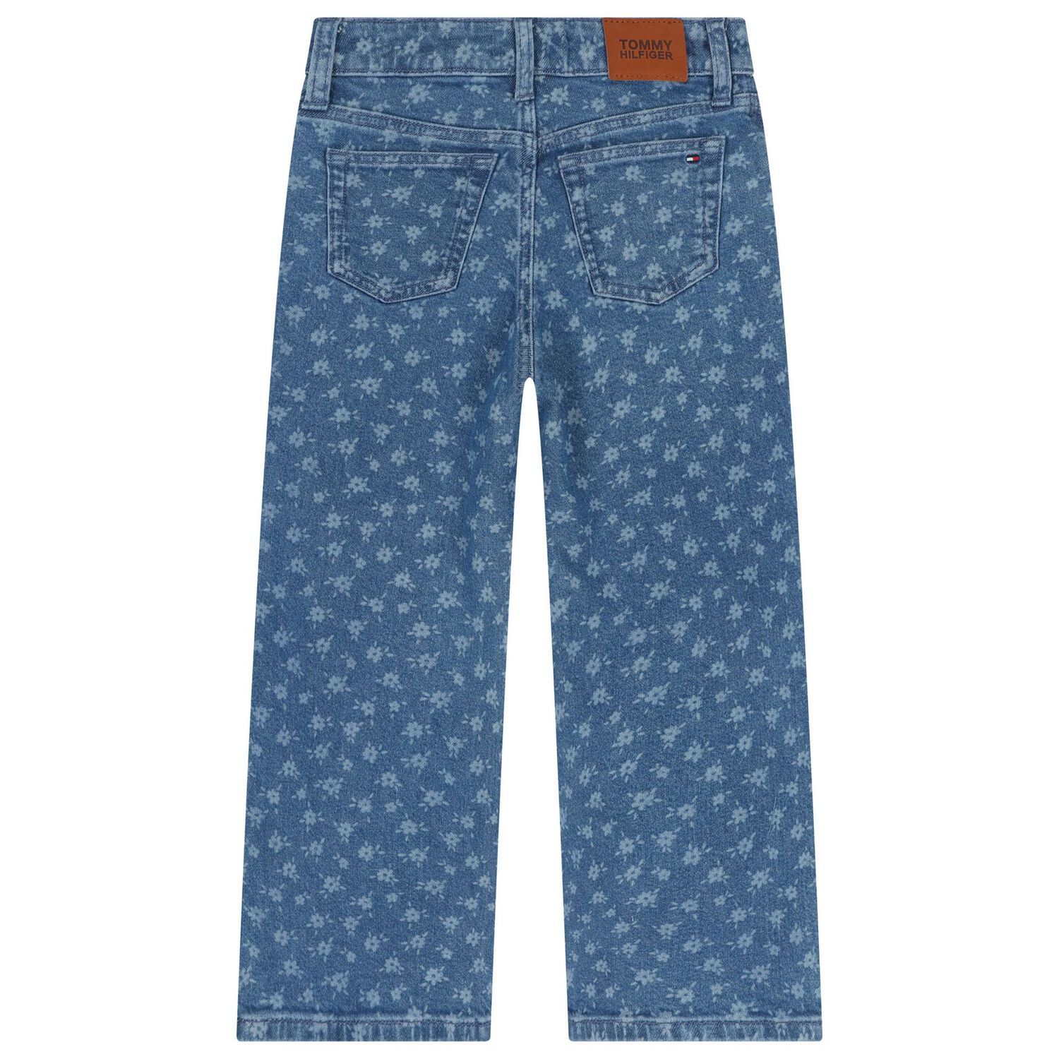 Girls Blue Floral Denim Jeans, 1, hi-res
