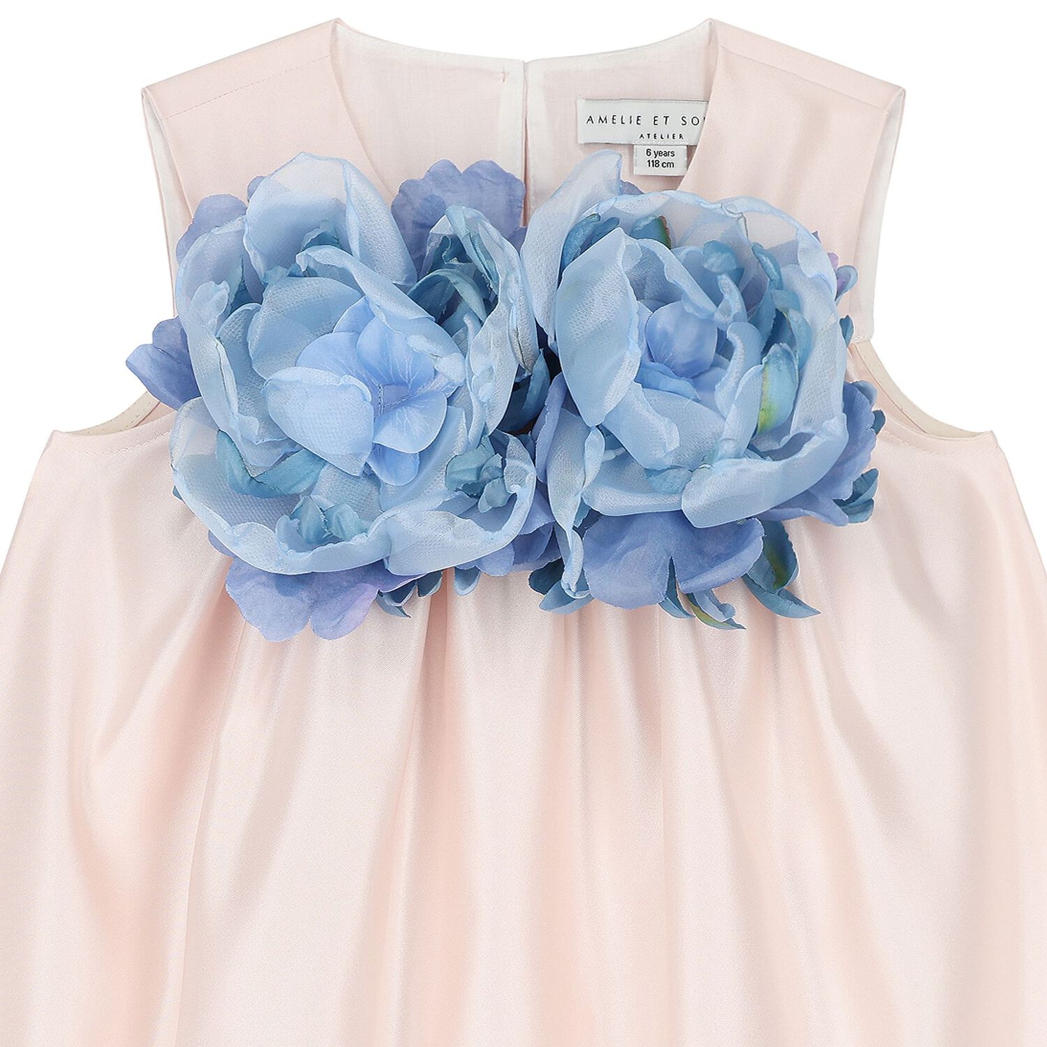 Girls Pink & Blue Flower Satin Dress, 1, hi-res image number null