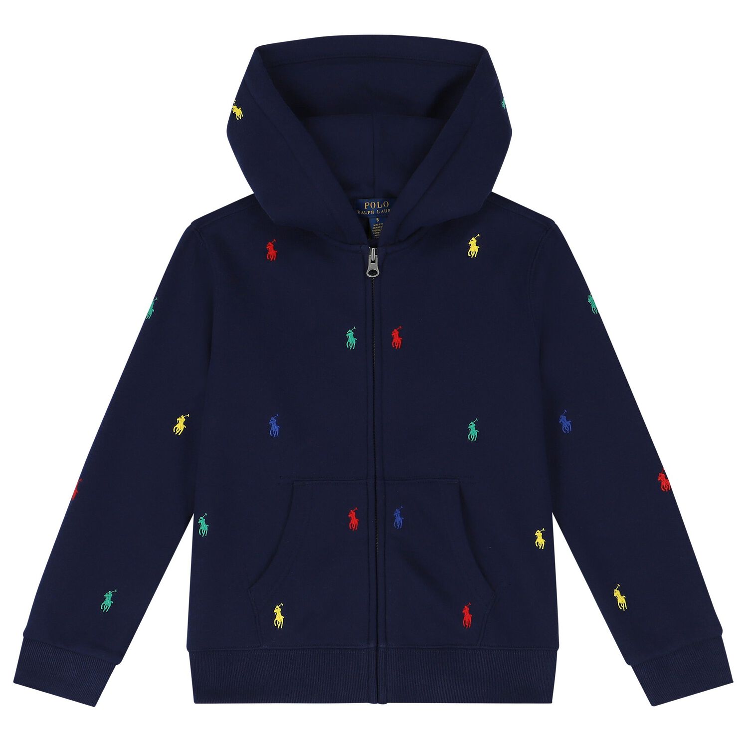 Boys Navy Blue Logo Hooded Zip Up Top, 1, hi-res image number null