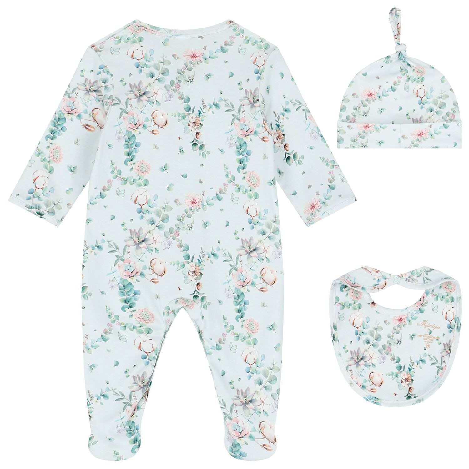 Baby Girls Mint Floral Babygrow Set, 1, hi-res image number null
