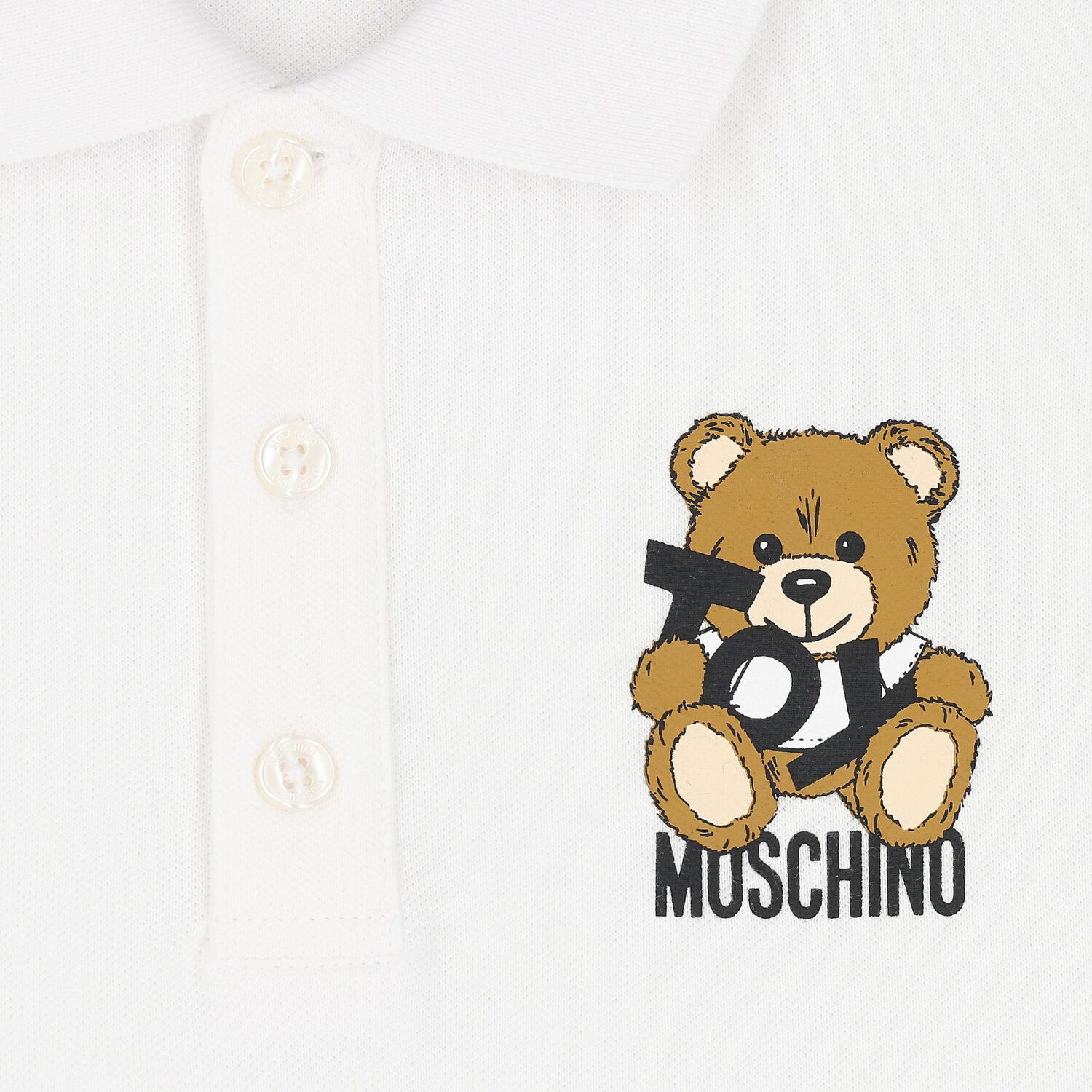 Boys White Teddy Bear Polo Shirt, 2, hi-res image number null