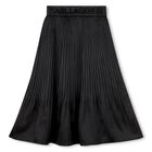 Girls Black Logo Pleated Skirt, 1, hi-res
