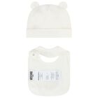 Ivory Teddy Bear Logo Hat & Bib Baby Gift Set, 1, hi-res