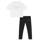 Girls White & Black Diamante Logo Leggings Set, 1, hi-res