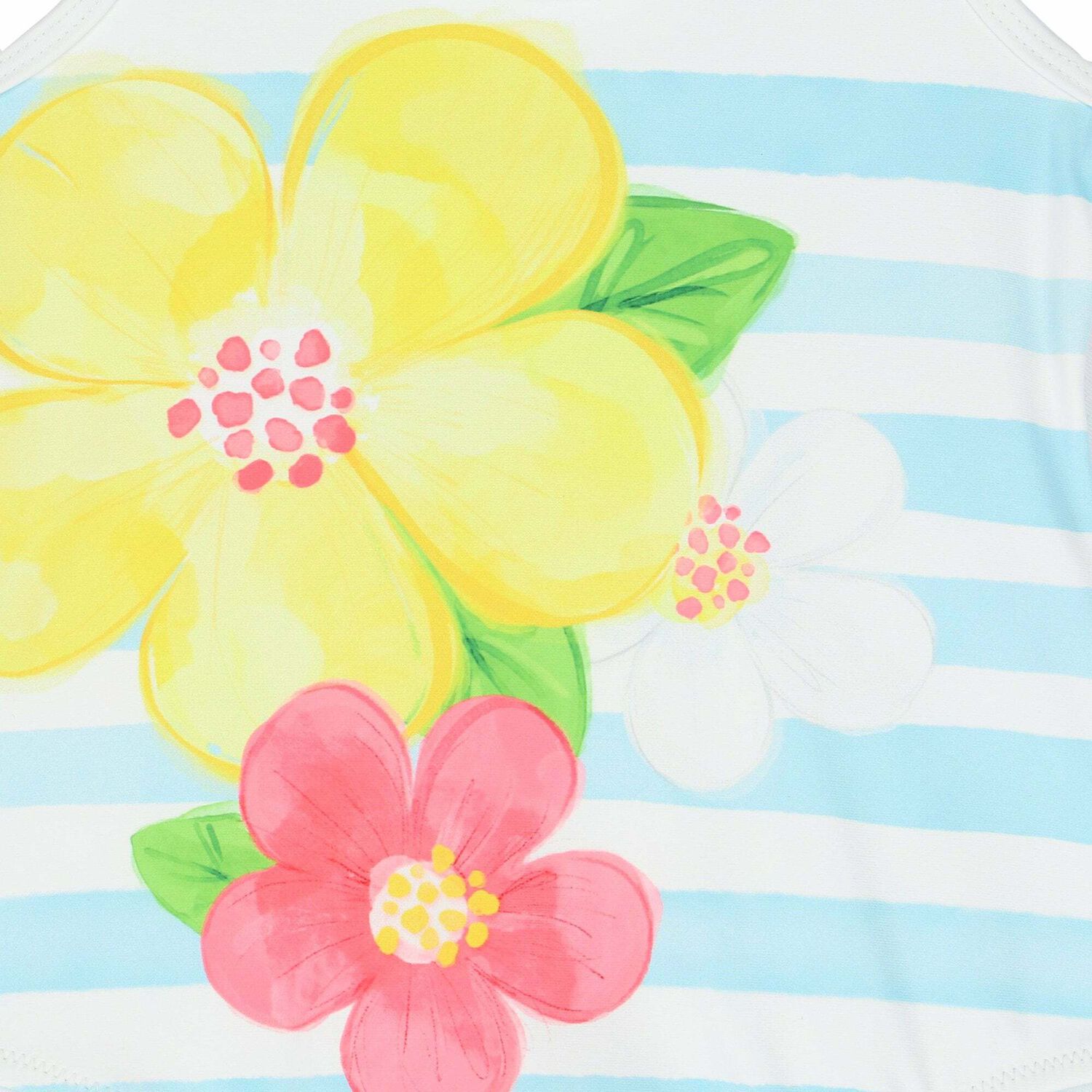 Girls White & Blue Floral Swimsuit, 2, hi-res