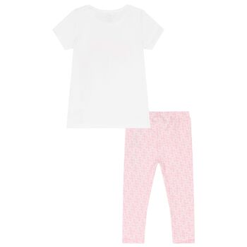 Baby Girls White & Pink Logo Leggings Set