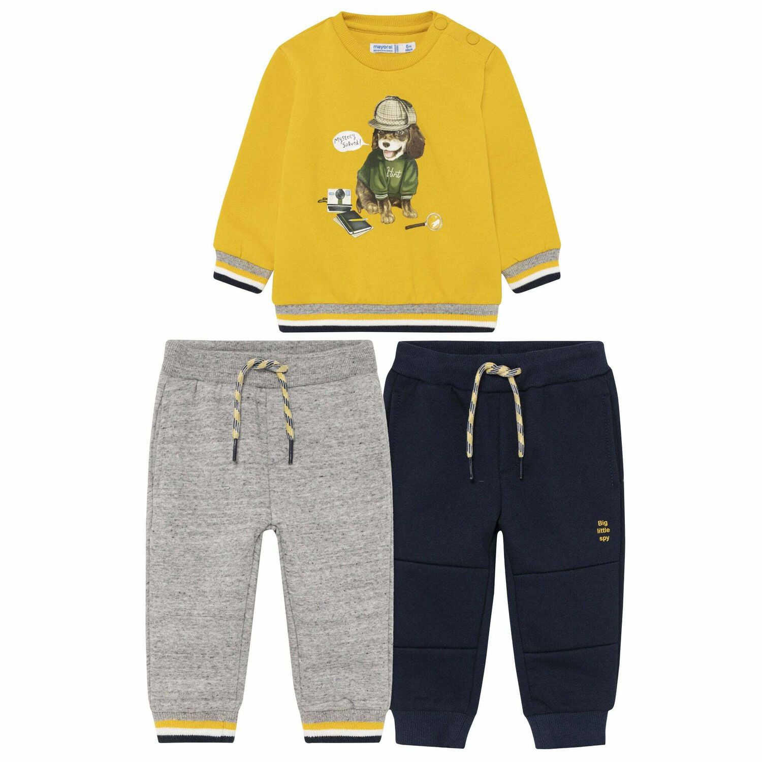 Younger Boys Yellow, Grey & Navy 3 Piece Tracksuit, 1, hi-res image number null