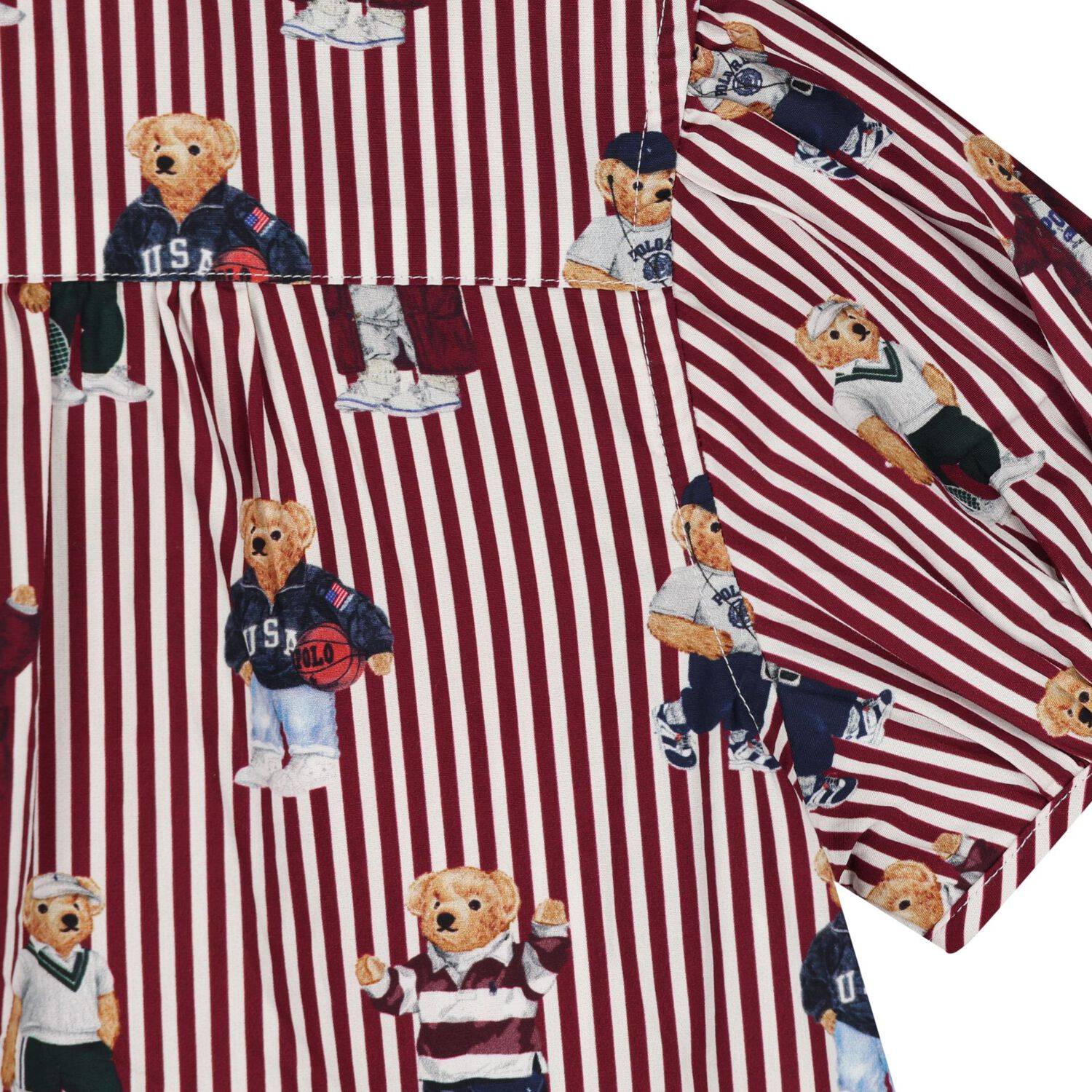 Girls White & Red Polo Bear Striped Dress, 1, hi-res