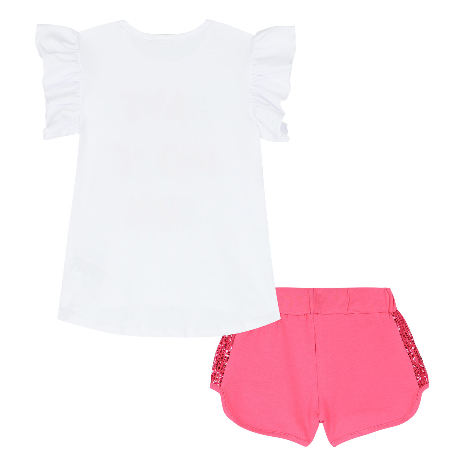 Girls White & Pink Embellished Shorts Set, 1, hi-res