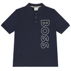 Boys Navy Blue Logo Polo Shirt, 4, hi-res