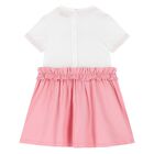 Younger Girls White & Pink Logo Dress, 1, hi-res