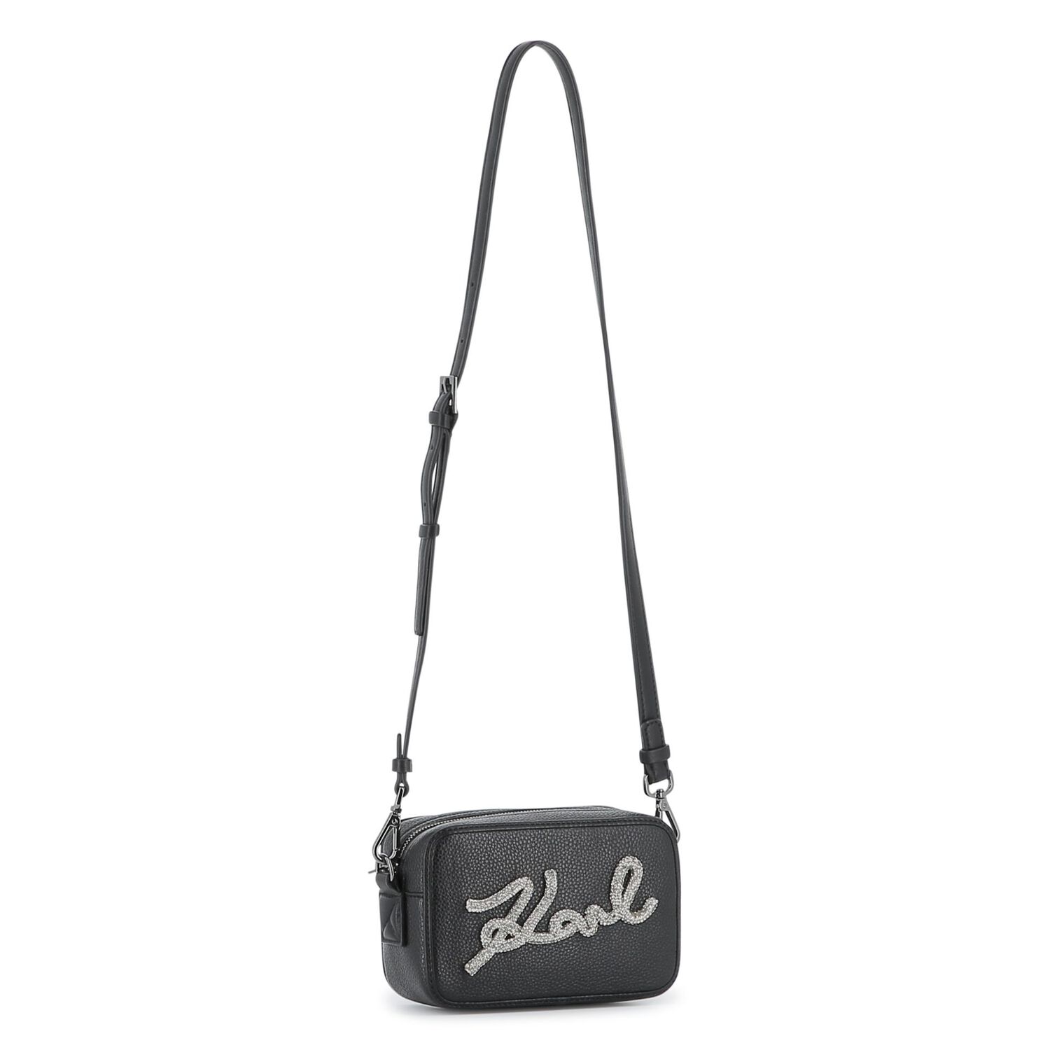 Girls Black Leather Logo Handbag, 1, hi-res