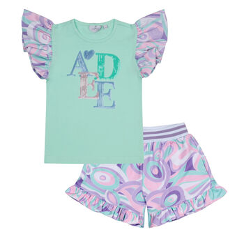 Girls Aqua & Purple Logo Shorts Set