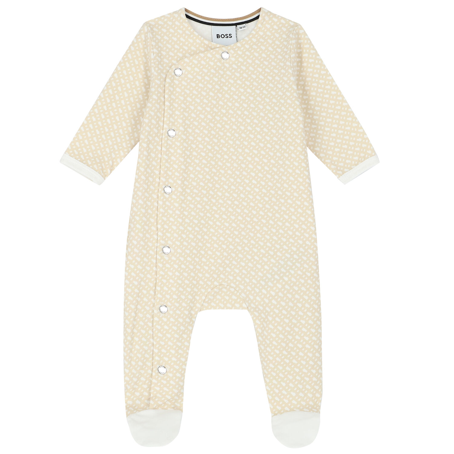 Beige & White Monogram Babygrow & Hat Set, 1, hi-res