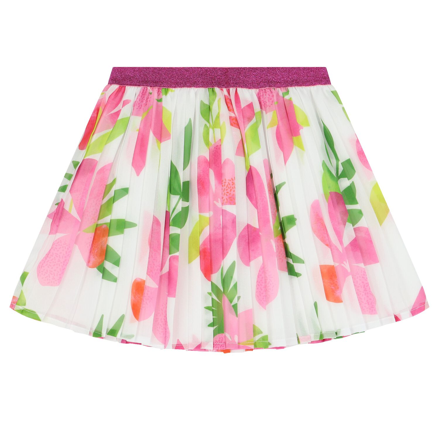 Girls Ivory & Pink Floral Pleated Skirt, 1, hi-res