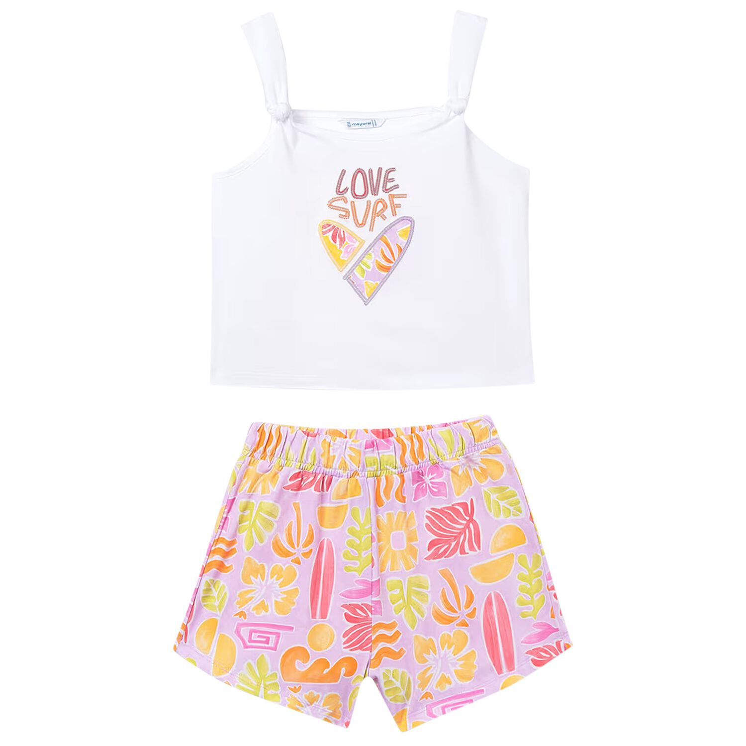 Girls White & Lilac Shorts Set, 1, hi-res
