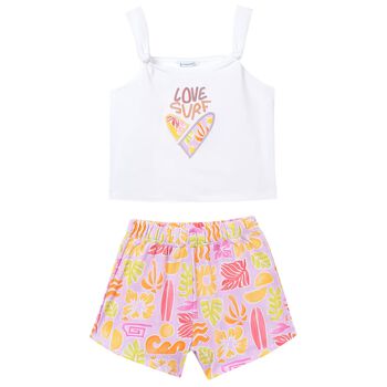 Girls White & Lilac Shorts Set