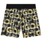 Boys Black & Yellow Logo Swim Shorts, 1, hi-res