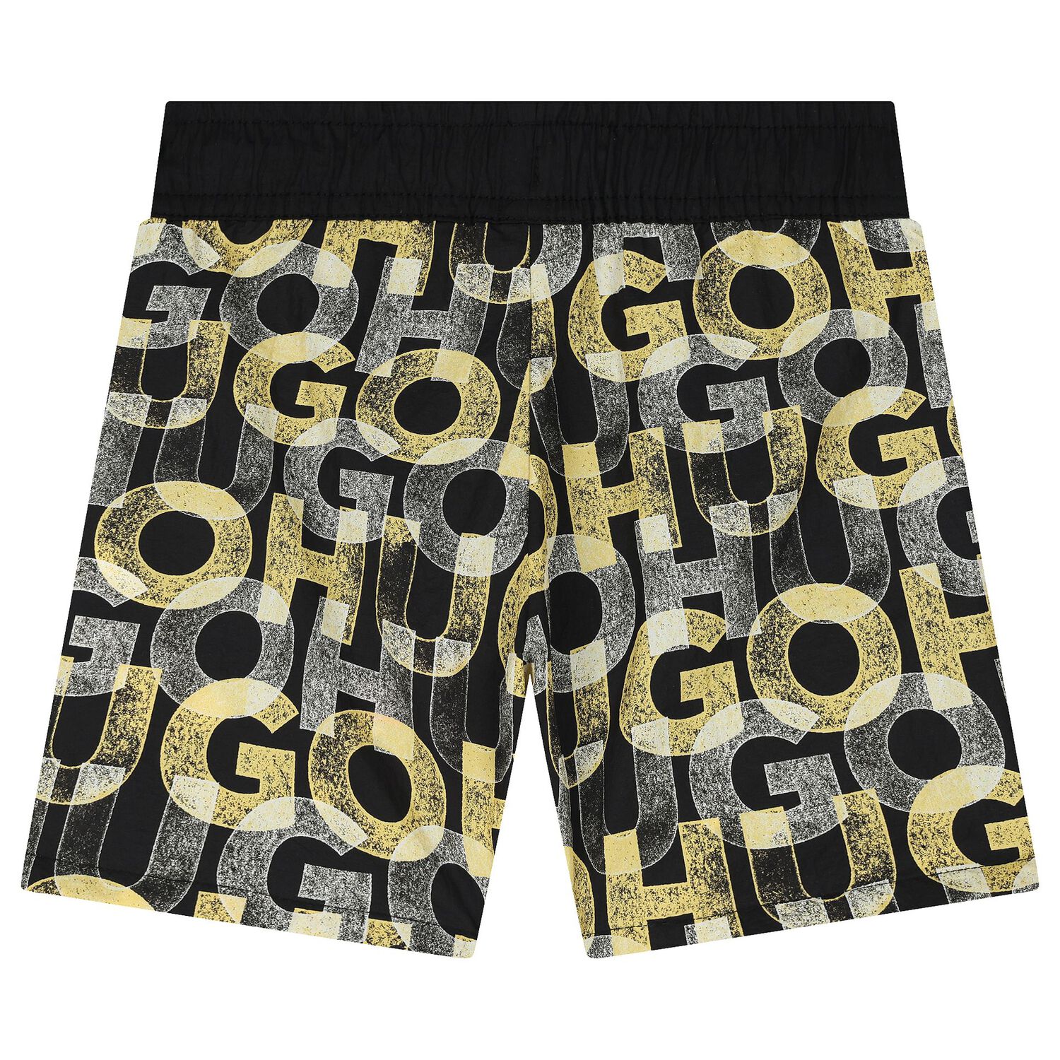 Boys Black & Yellow Logo Swim Shorts, 1, hi-res image number null