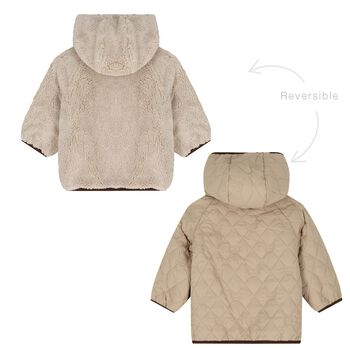 Younger Boys Beige Sherpa Reversible Jacket