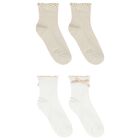 Girls White & Beige Bow & Pearl Socks ( 2-Pack ) , 2, hi-res